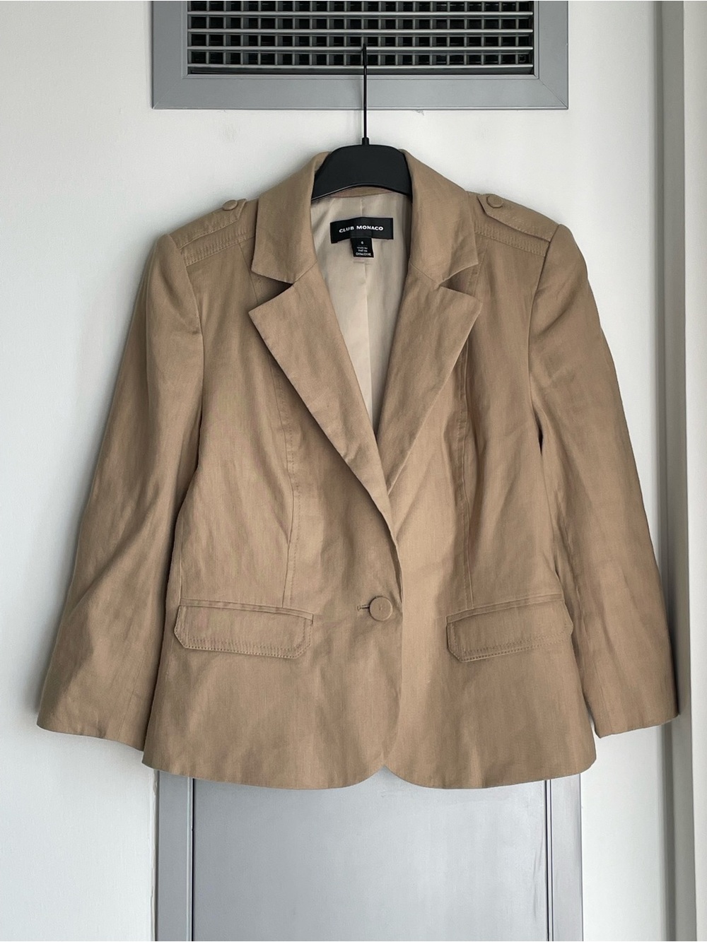 NWOT CLUB MONACO Tan 3/4” Sleeve Linen Blend Blazer